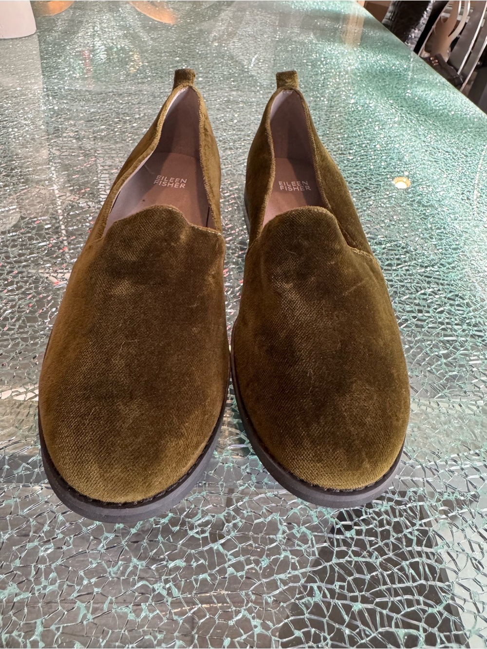 Eileen Fisher women Olive Velvet‎ Slip-On Loafers 9.5
